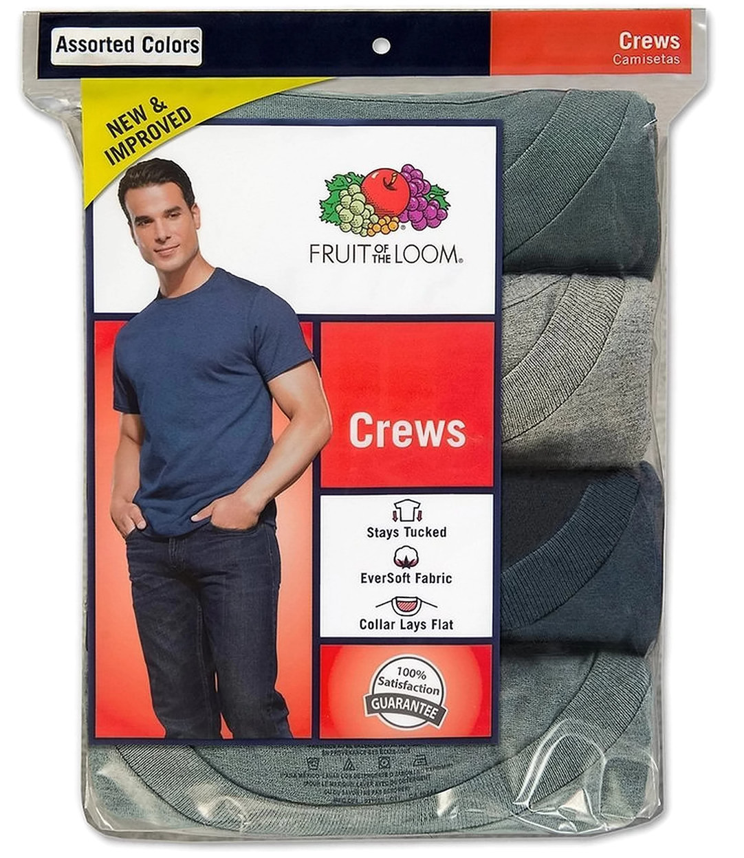 Fruit Of The Loom Men`s 4-Pack Assorted Crew T-Shirt