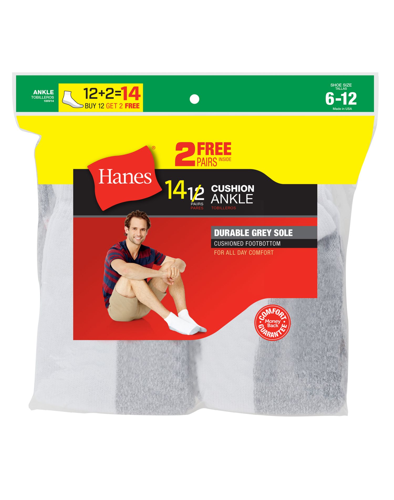 Hanes Men`s 13Pack Cushion Ankle Socks