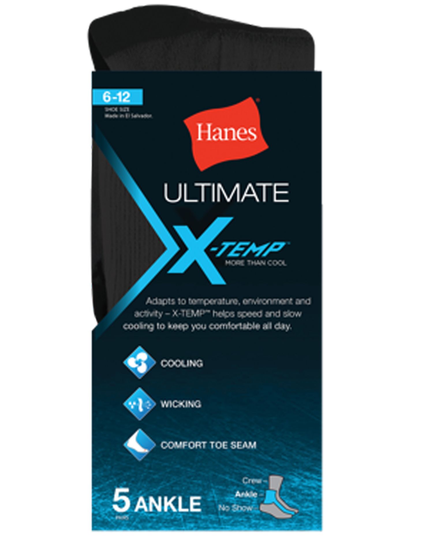 Hanes Men`s Ultimate XTemp™ Ankle Socks Black