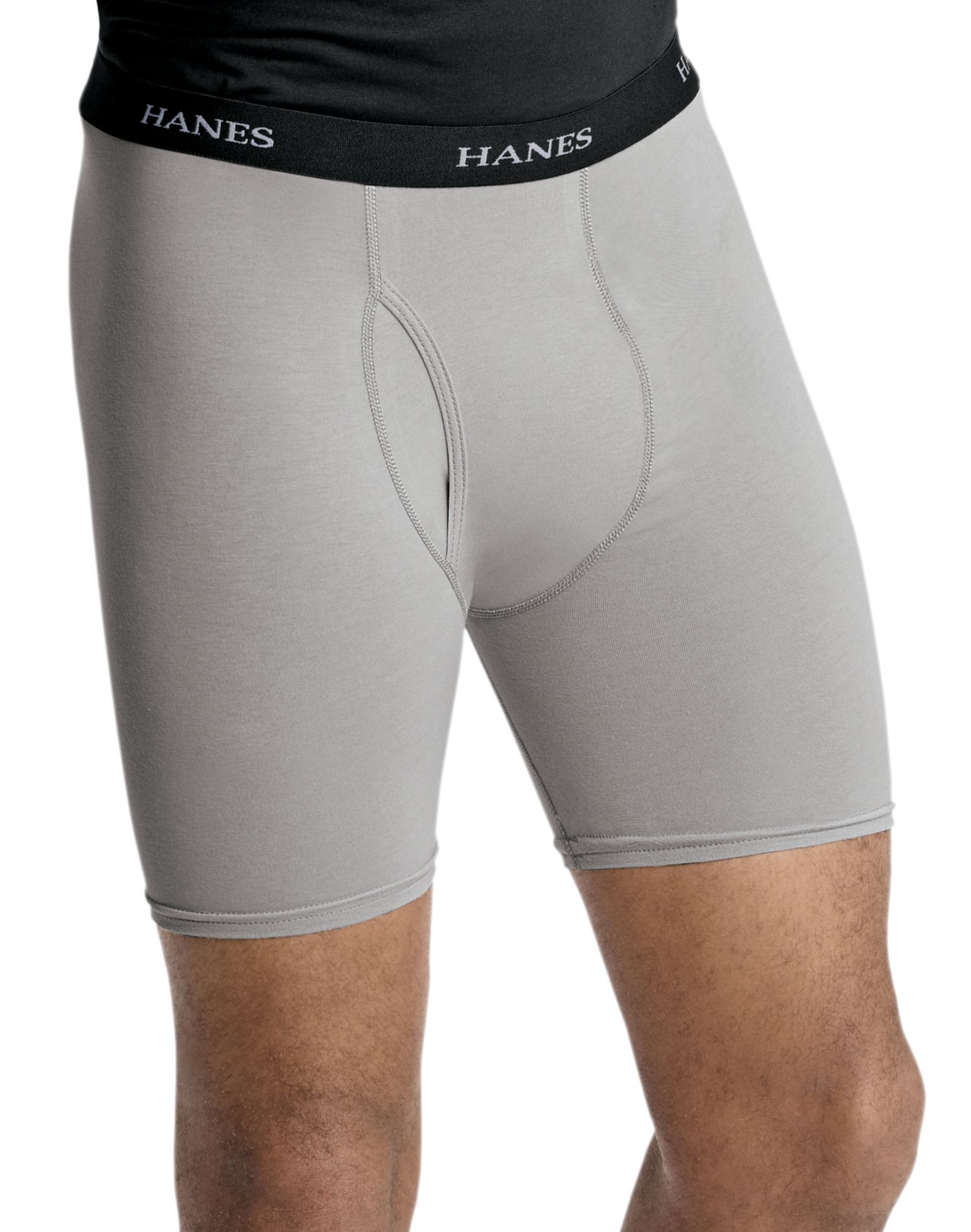 Hanes Men's Classics Men's Black/Grey STRETCH Long Leg Boxer Brief 4 Pack