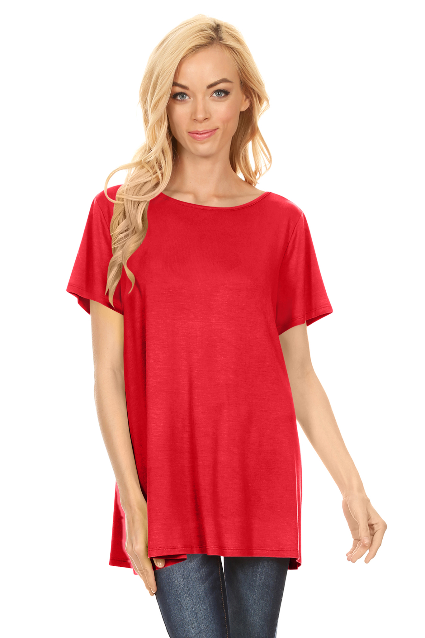 Short Sleeve Flowy Tunic Tops for Women a Line Flared Loose Fit Swing
